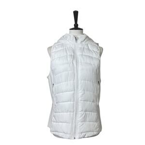 Tangerine Vest White Quilted Puffer Full Zip Hooded Zip Front Women’s Size Large